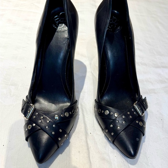 BCBG Black Studded Black Leather Heels - Picture 2 of 6